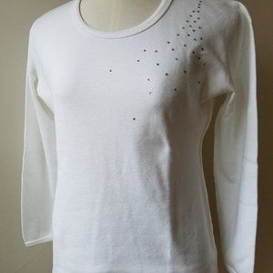 SONIA RYKIEL PARIS WHITE SOFT COTTON SEQUENCE LONG SLEEVE TOP L